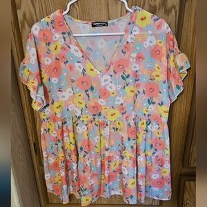 HEIMISH USA Multicolor Floral Ruffle Sleeve Blouse